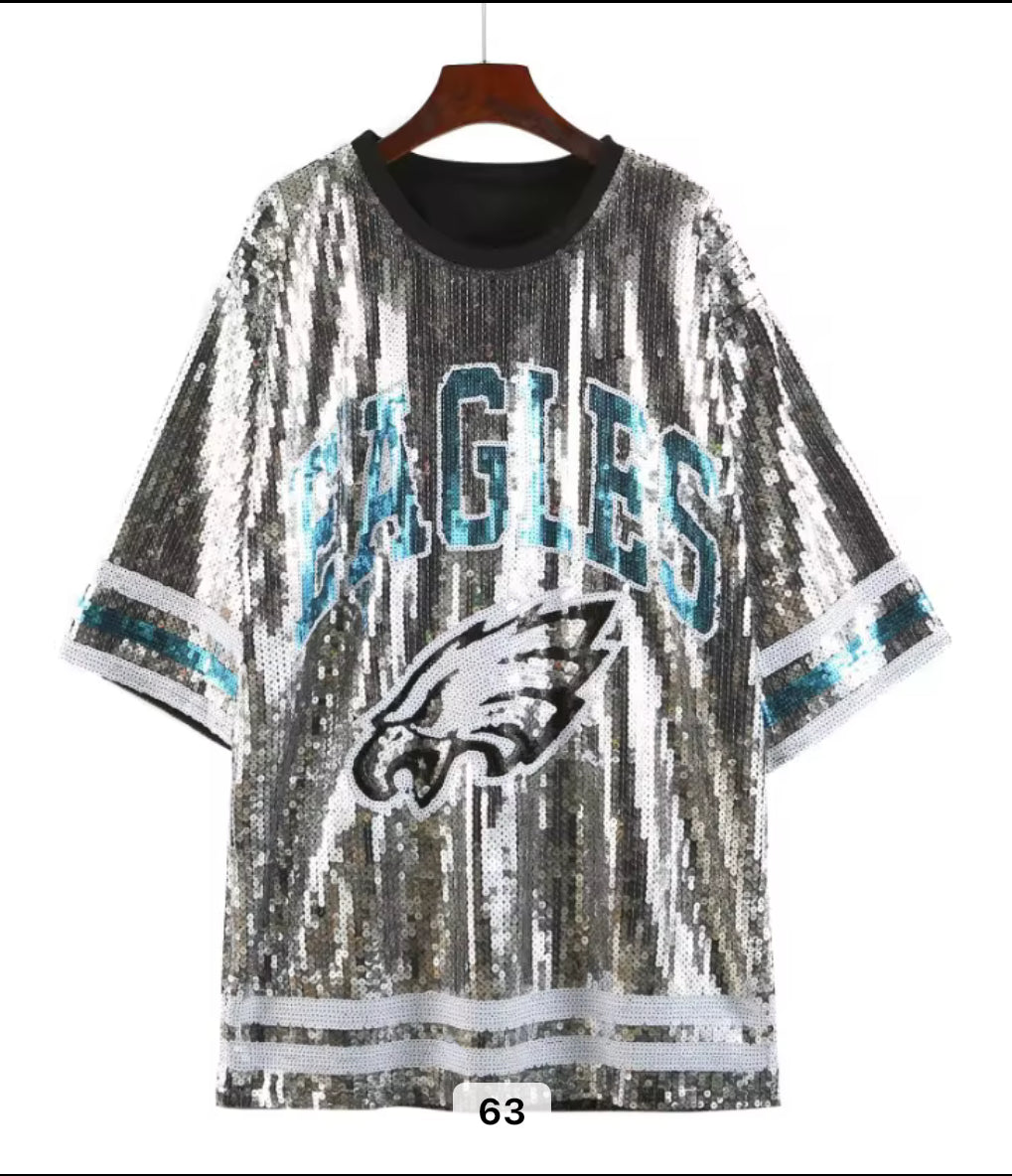 EAGLES Sequin Jersey Dress Silver SOL BOUTIQUE EAGLES Sequin Jersey Dress Silver SOL BOUTIQUE