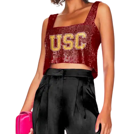 *NEW PRE ORDER USC SEQUIN SQUARE NECK CROP TANK TOP