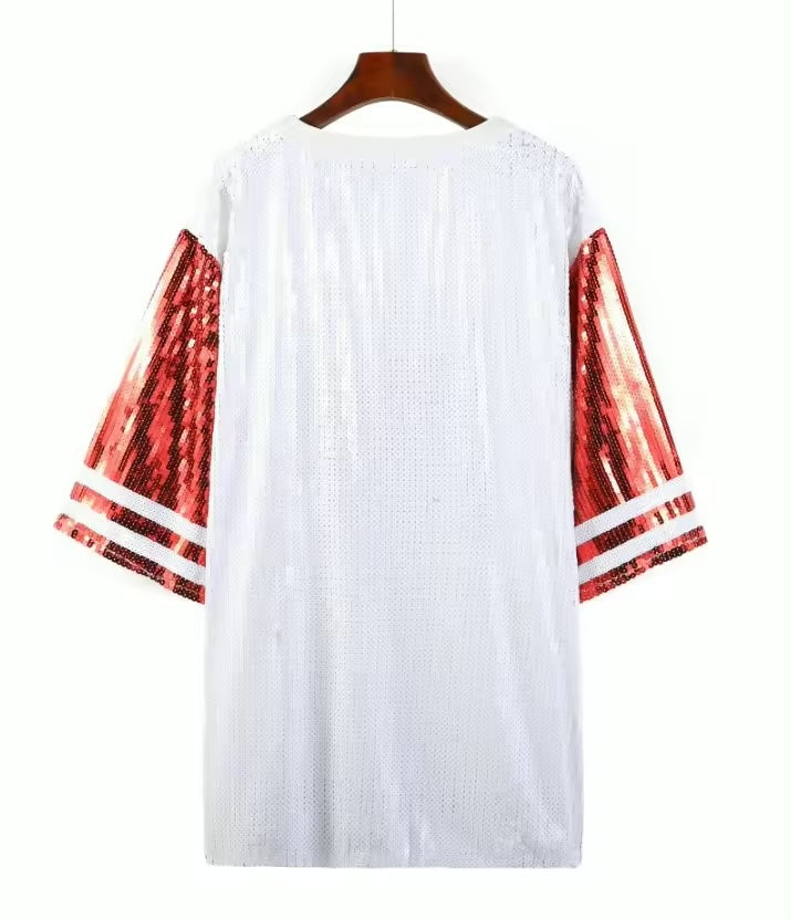 White KANSAS CITY CHIEFS SEQUIN JERSEY DRESS