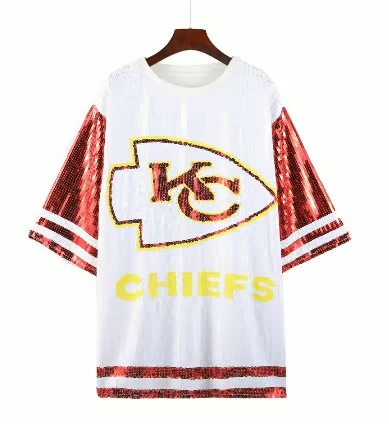 White KANSAS CITY CHIEFS SEQUIN JERSEY DRESS