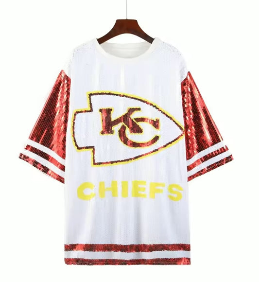 White KANSAS CITY CHIEFS SEQUIN JERSEY DRESS